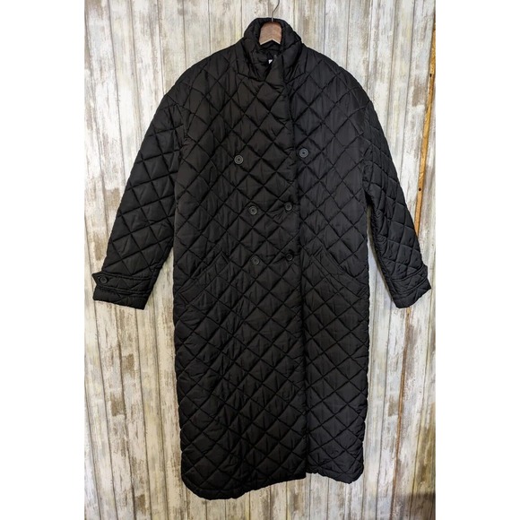 NWOT Rebecca Minkoff Double Breasted Quilted Long Black Duster Coat Large - Picture 2 of 12